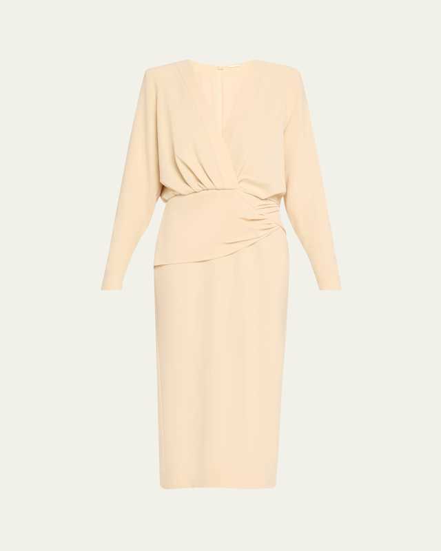 Fraser Gathered Long-Sleeve Midi Dress